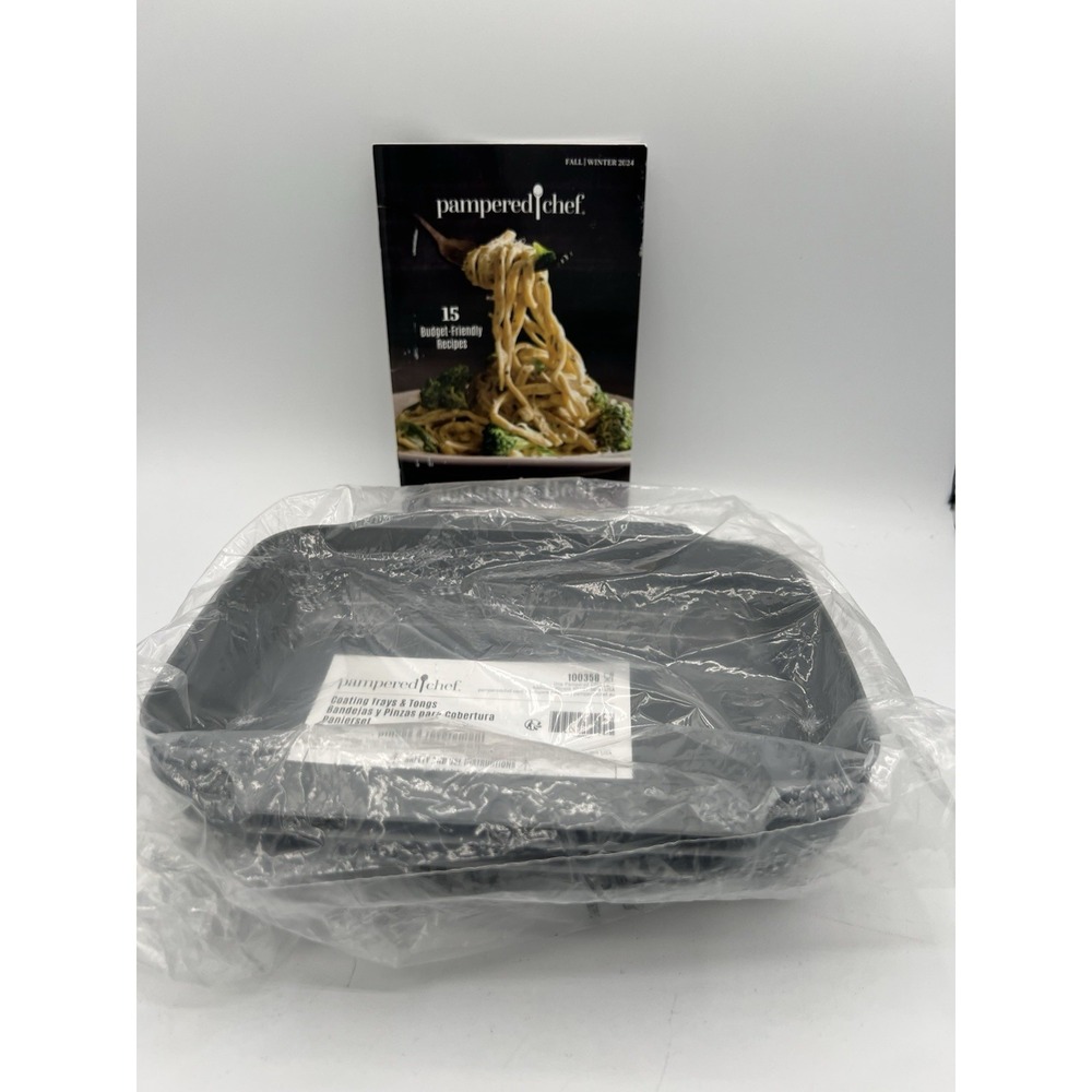 🍗 Pampered Chef Set‎ of 3 Coating Trays + Recipe Booklet • NIP 🍗